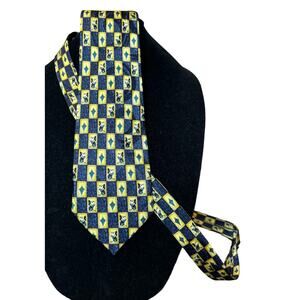 Disney Store Vintage Mickey Mouse Navy and gold checkered Silk Tie